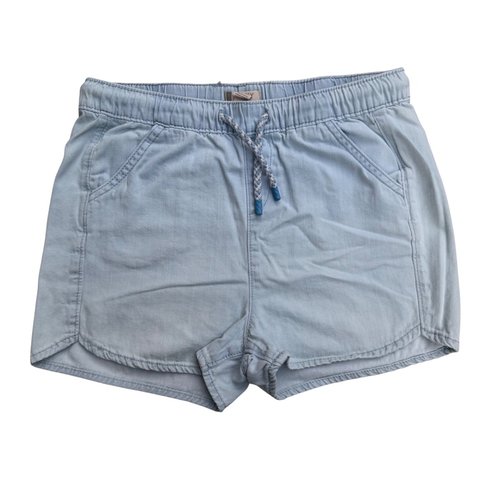 Roxy Girl Chambray Shorts Elastic Waist Light Blue Beachy Coastal XL 14